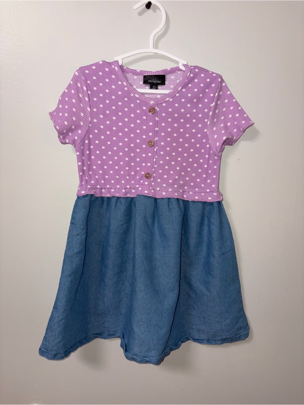 Picapino Purple Blue Colorblock Dress White Polka Dots Girls 2T